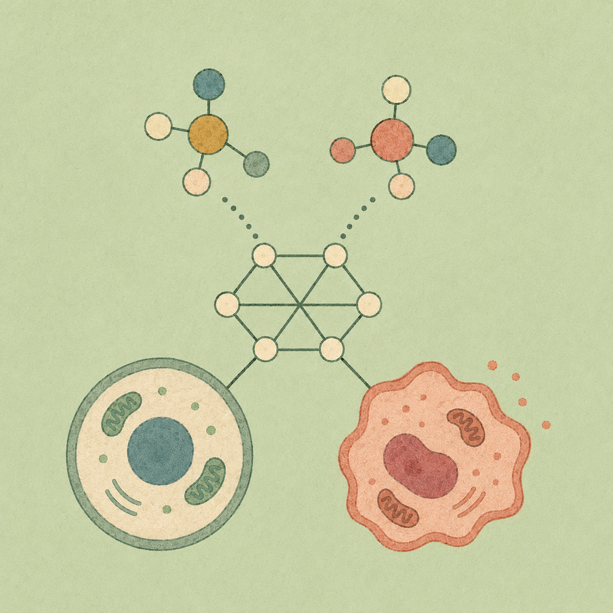 Illustrated molecular structures and cells